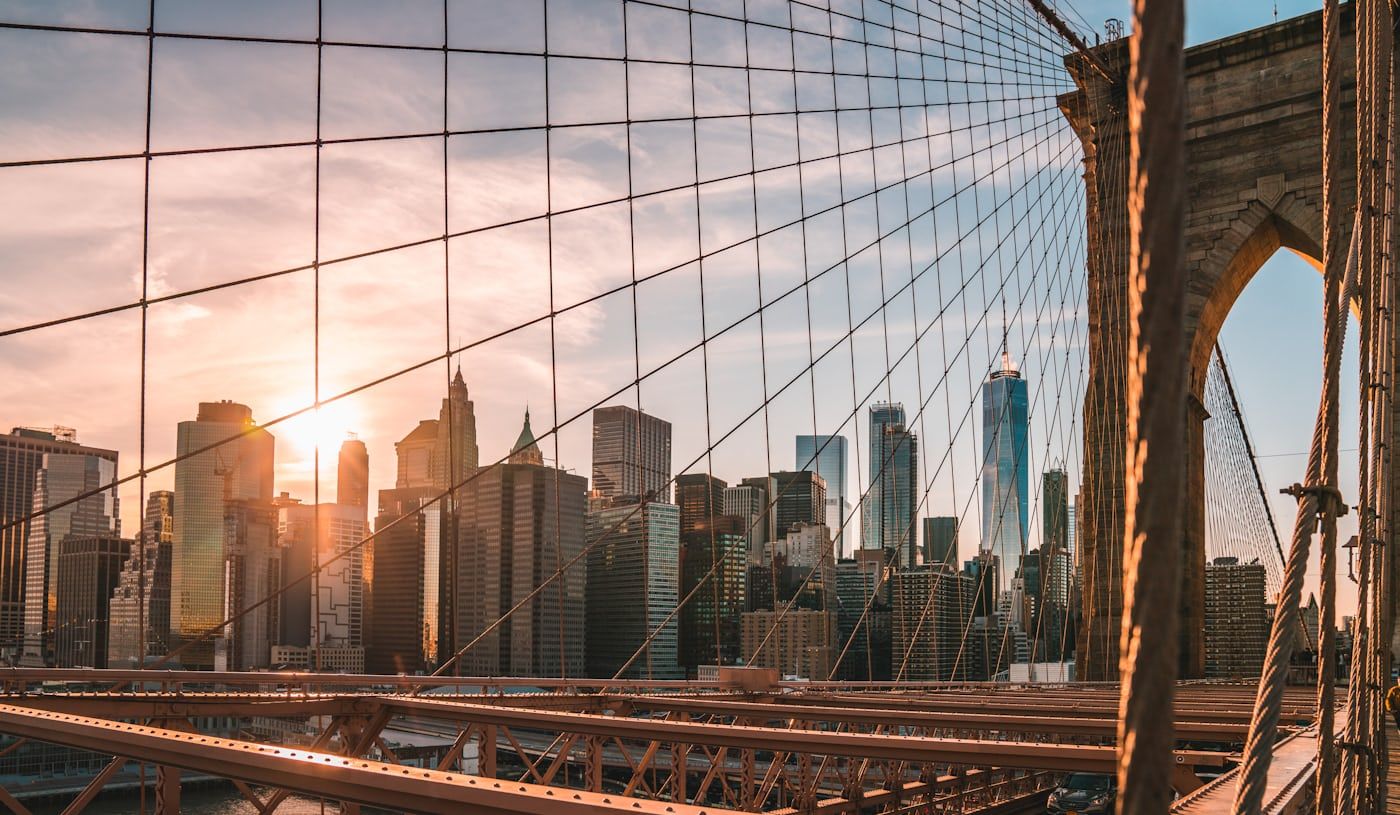 Lower Manhattan skyline seen from the Brooklyn Bridge
